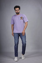 Kalio Lavender Oversize Tee - 'Tiger & Roses' Graphic Print | Drop Shoulder Streetwear