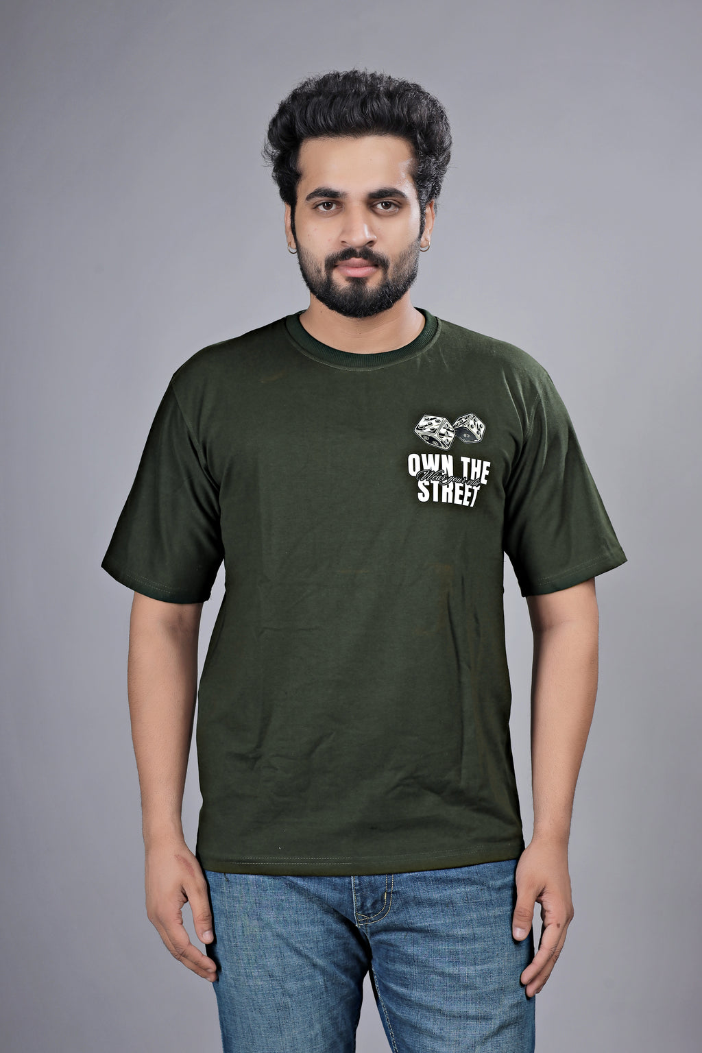 Kalio Olive Green 'Own The Street' Dice Graphic Tee - Men's Relaxed Fit Streetwear