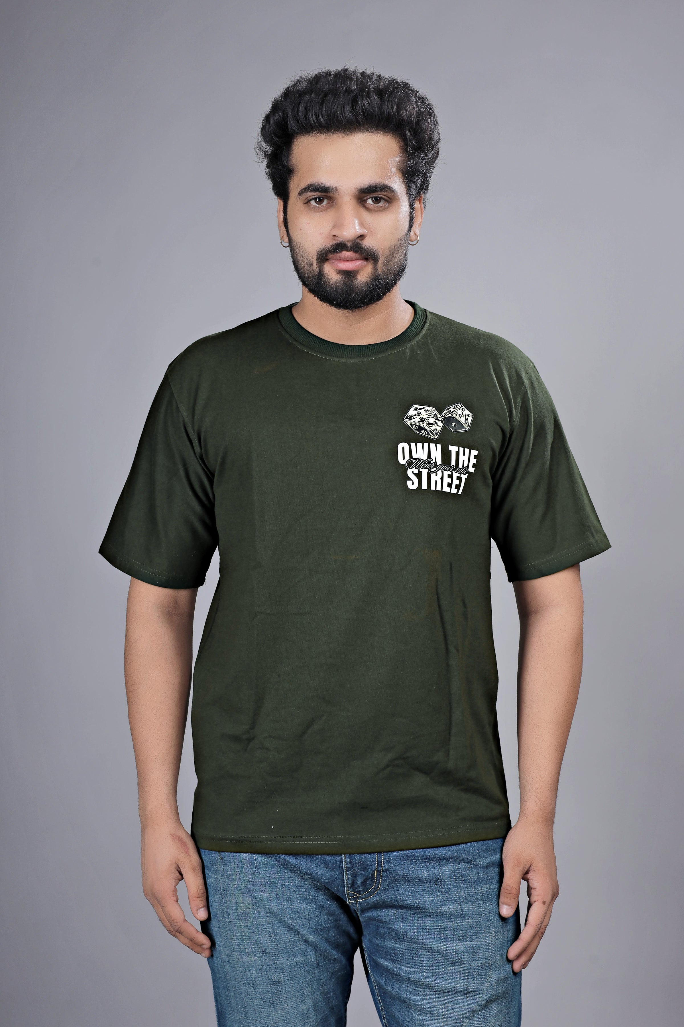 Kalio Olive Green 'Own The Street' Dice Graphic Tee - Men's Relaxed Fit Streetwear