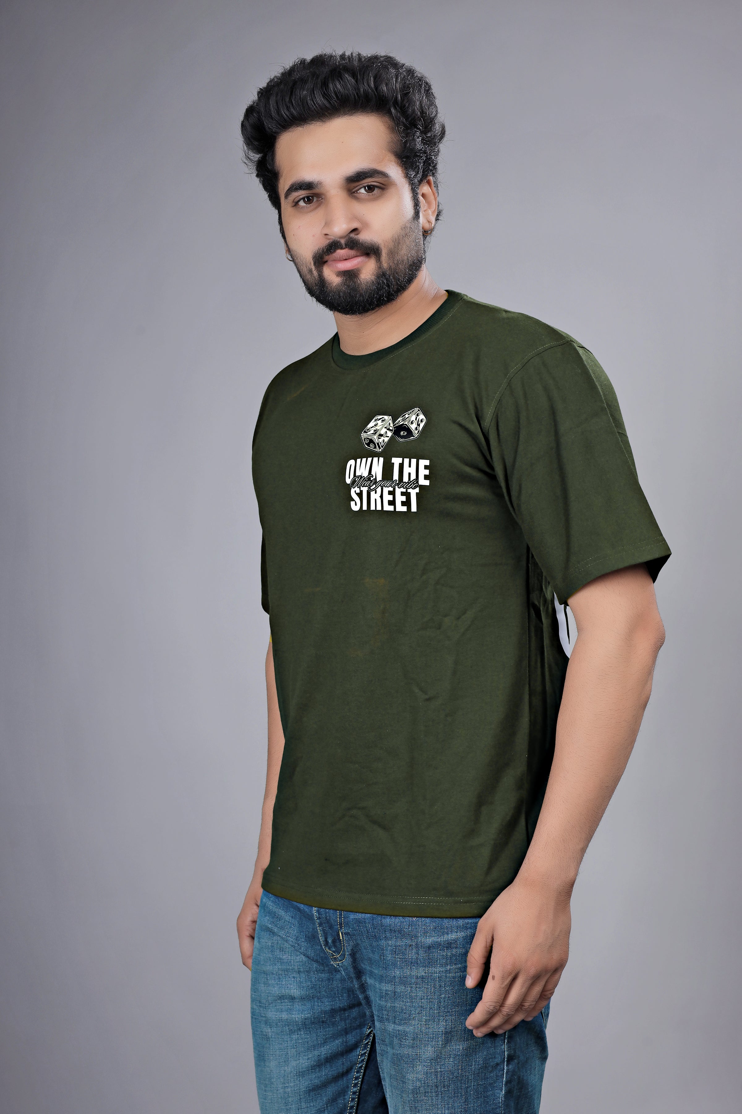 Kalio Olive Green 'Own The Street' Dice Graphic Tee - Men's Relaxed Fit Streetwear