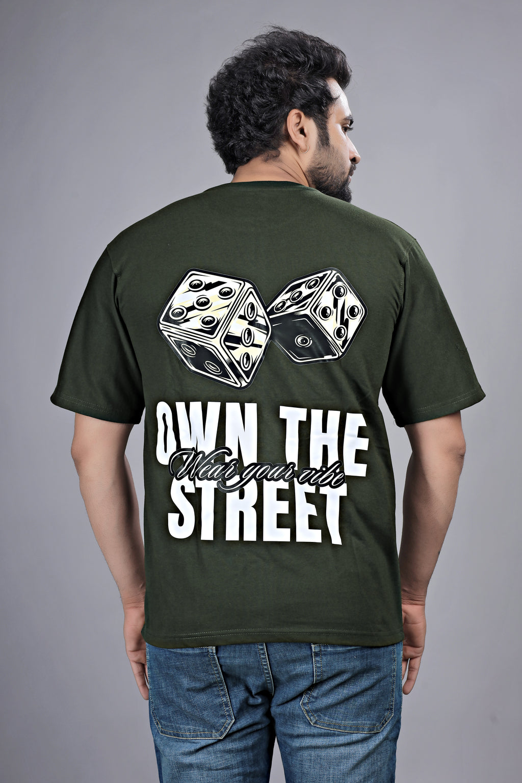 Kalio Olive Green 'Own The Street' Dice Graphic Tee - Men's Relaxed Fit Streetwear