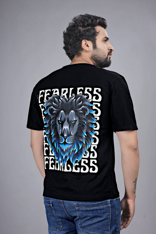 Kalio Black 'FEARLESS Lion' T-Shirt - Men's Regular Fit Motivational Graphic Tee
