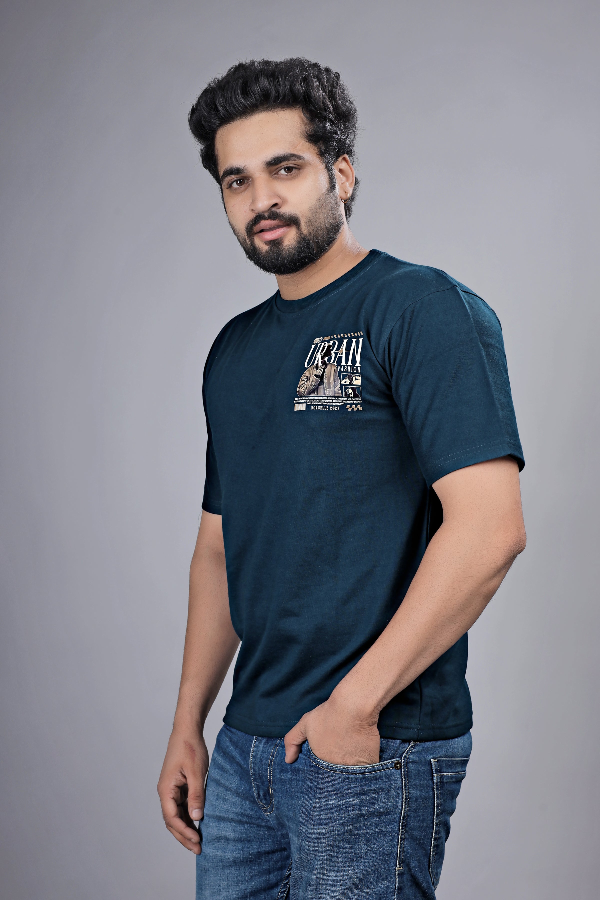 Kalio Deep Teal 'Urban Fashion' T-Shirt - Regular Fit Men's Streetwear Graphic Tee