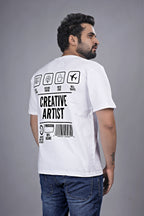Kalio White Oversize T-Shirt for Men - 'Creative Artist' Graphic Print | Drop Shoulder Loose Fit Streetwear